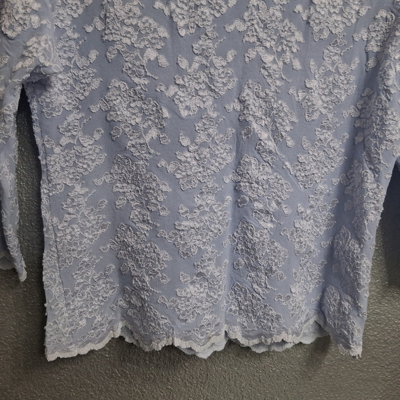 E.R.G. Collection Light Blue Shirt With White Floral Lace Overlay     Size L - Picture 12 of 14